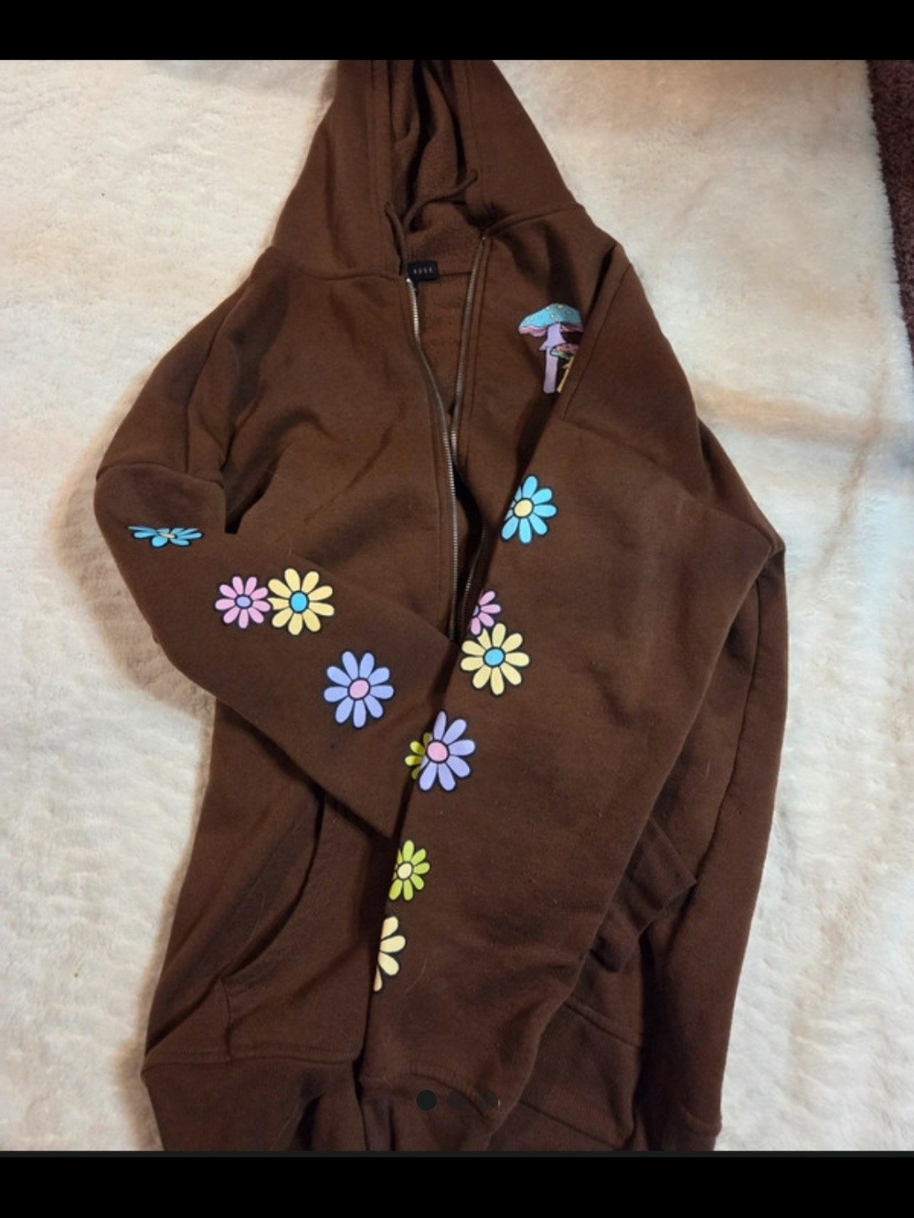 Brown Floral Zip-Up Hoodie Jacket